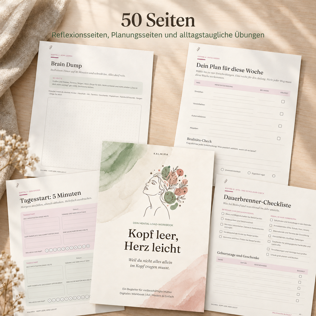 Kalmira Workbook "Kopf leer, Herz leicht" mit 50 Seiten zum Ausdrucken oder digital Ausfüllen