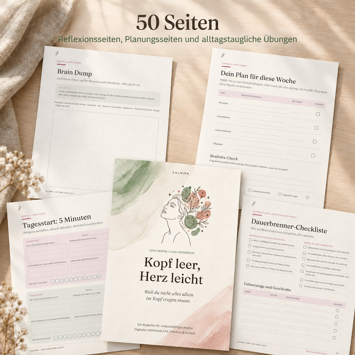 Kalmira Workbook "Kopf leer, Herz leicht" mit 50 Seiten zum Ausdrucken oder digital Ausfüllen